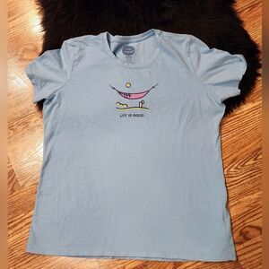 Life is Good Baby Blue with Pink Hammock Classic Fit T-shirt Size L